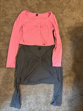 SHEIN Pink and Gray Long Sleeve Top Set